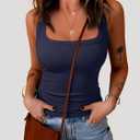 REORIA Built in Bra Tank Tops for Women Summer Sleeveless Racerback Square Neck Casual Basic Ribbed Tops 2026 (Blue, M)