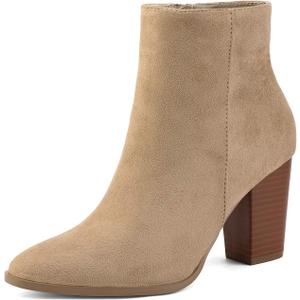 DREAM PAIRS Women's Ankle Boots Chunky Block Heel Booties (7.5, Sand/Suede)