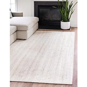 FRELISH DECOR Handwoven Jute Area Rug - Off-White Rectangular Rustic Vintage Beige Braided Reversible Rug - Eco Friendly Rug for Bedroom - Kitchen - Living Room - Farmhouse (8'x10' - Off-White)
