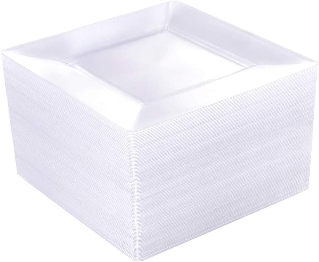 WDF 60PCS Clear Plastic Plates-9.5inch Square Disposable Plates - Premium Square Plastic Dinner Plates-Clear Dinner Plates Perfect for Wedding & Parties