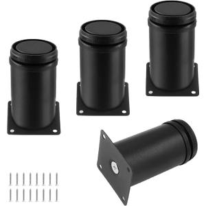Set of 4 Stainless Steel Furniture Legs 3 Inch, Adjustable Round Cabinet Legs 2" Dia Kitchen Feet, Metal Replacement Legs for Cabinet Sofa Couch Shelves Table (Black)