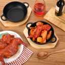 Jingmore 2 Sets Mini Cast Iron Skillet with Wooden Base Small Cast Iron Plates Skillet Pan Round Fajita Plate Hot Steak Pot Dish for Baking Cooking(6.1 Inch)