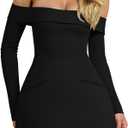 XXTAXN Women's Formal Sexy Off The Shoulder Long Sleeve Cocktail Back Zipper Mini Dress with Pocket (Black)