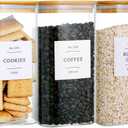 3 Pack Square Glass Kitchen Storage Jars with Airtight Bamboo Lids and 132 Pantry Labels - 54oz Glass Canisters with Wood Lids - Food Storage for Sugar, Rice, Pasta, Cereal