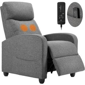 Sweetcrispy Massage Recliner Chair for Adults, Adjustable Home Theater Seating with Lumbar Support for Living Room, Modern Fabric Reclining, Light Grey