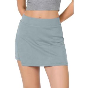 ODODOS Modal Soft Wrap Mini Skorts with Pocket for Women High Waist Asymmetrical Hem Relaxed Shorts, Grey Blue, Large 
