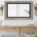 YOSHOOT Rustic Wooden Framed Wall Mirror, 32"x24", Natural Wood and Iron Bathroom Vanity Mirror for Farmhouse Decor, Vertical or Horizontal Hanging