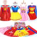 Jeowoqao Toddler Girls Dress up Costumes, Princess Dress Up Clothes for Little Girls, Kids Dress Up Pretend Play Set with Supergirl Princess Costumes Toy Gift for Girls Ages 3 4 5 6 Years
