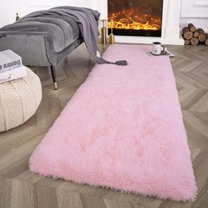 Ompaa Alfombras de pasillo esponjosas, 2 x 6 pies, color rosa, sper suave, alfombra de pelo largo para dormitorio, sala de estar, dormitorio, sala de juegos de nios, decoracin de guardera