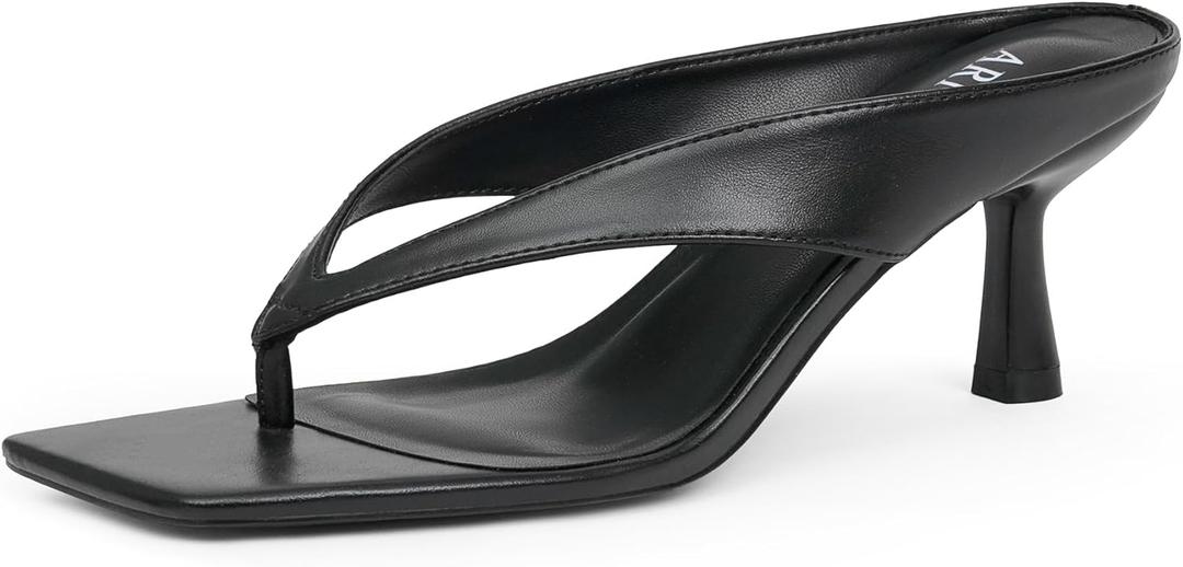 Kitten Heels for Women Flip Flop Thong Heel Square Open Toe Low Heel Slip On Slides for Daily Party Summer Dressy Sandals (7.5, Black)