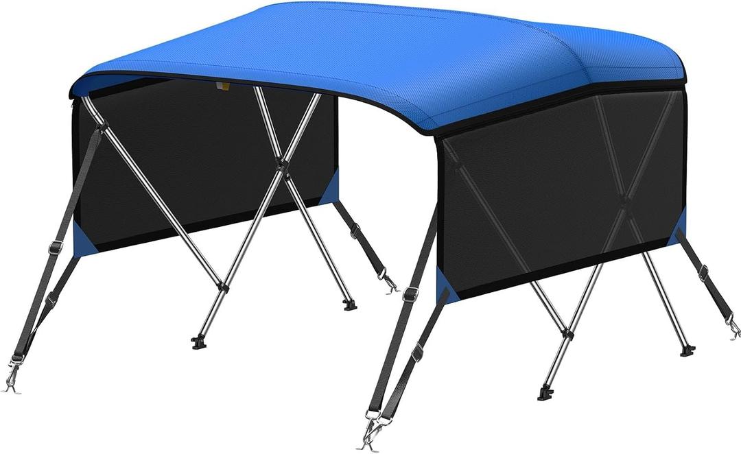 KAKIT Bimini Tops with Mesh Sidewalls (3 Bow 6'L x 46" H x 85"-90" W, Blue)