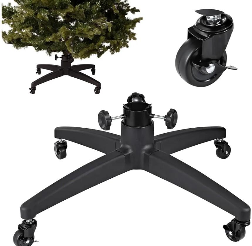 Rolling Artificial Christmas Tree Stand Base Movable Fake Tree Stand for Artificial Christmas Trees up to 7.5 feet Tall Green Skirt Set (Black, 31)