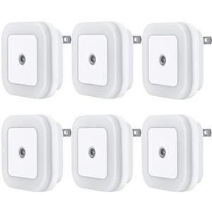 Uigos LED Night Light Lamp with Smart Sensor Dusk to Dawn Sensor, Daylight White, 0.5W Plug-in, 6-Pack