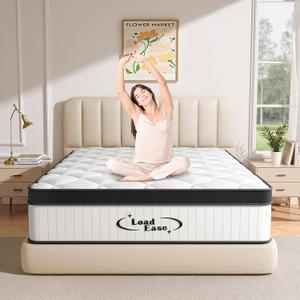 Mattress Queen Size, 12 Inch Queen Hybrid Mattress in a Box, Medium Firm Memory Foam & Individually Wrapped Pocket Springs for Pain Relief, Motion Isolation, CertiPUR-US Certified (White With Black)