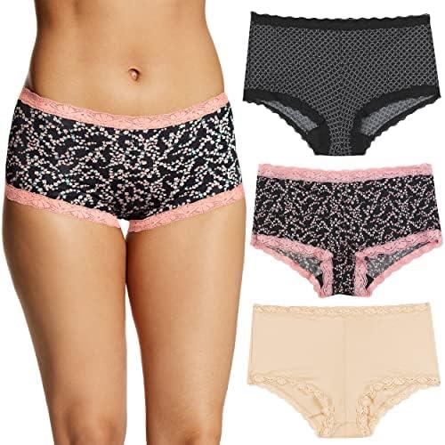 Maidenform Women's Boyshort Underwear, Microfiber With Lace Boyshort Panties, One Fab Fit, 3-pack Large