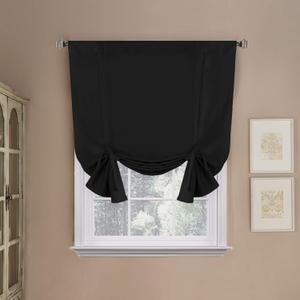 H.VERSAILTEX Blackout Curtain for Bathroom Windows Adjustable Tie Up Shade/Blackout Curtain with Rod Pocket Top (Solid in Jet Black, 42 inches W x 63 inches L, Set of 1)