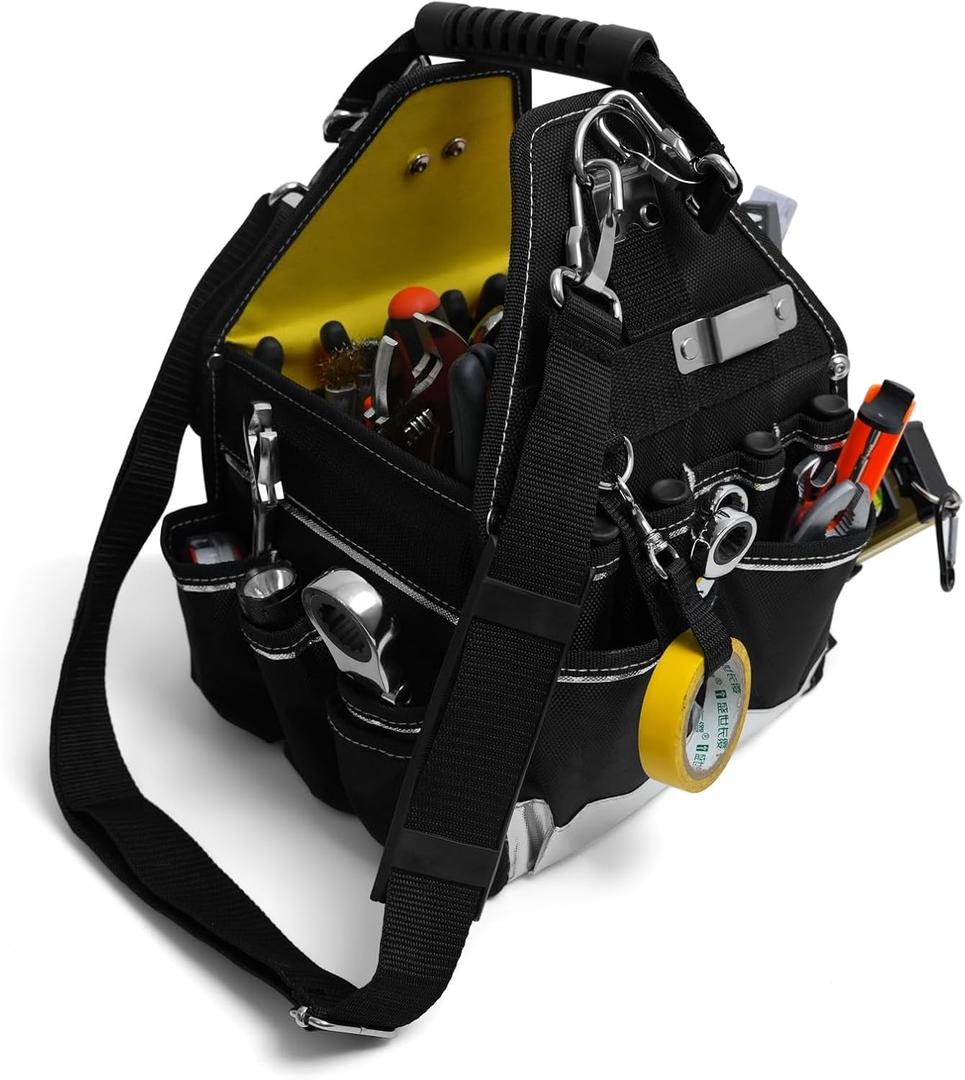 MARUTAI 10'' Small Tool Tote Bag, 43 Pockets Open Tool Bag, Tool Tote with Adjustable Straps and Waterproof, Tool Organizer Fits in All Cars/Trucks/Vans/Motorcycle