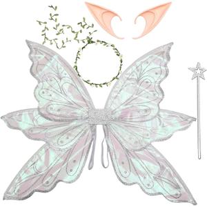 Large Gold Fairy Wings for Adults Dress Up Sparkling Sheer Wings Butterfly Fairy Halloween Costume Angel Wings for Women (Silver, Multicolor)