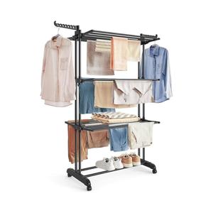 SONGMICS Clothes Drying Rack Stand 4-Tier, Foldable Laundry Drying Rack 68.1-Inch Tall, Stainless Steel, Rolling Clothes Horses Dryer Rack, Easy to Assemble, Indoor Outdoor Use, Ink Black ULLR701B01