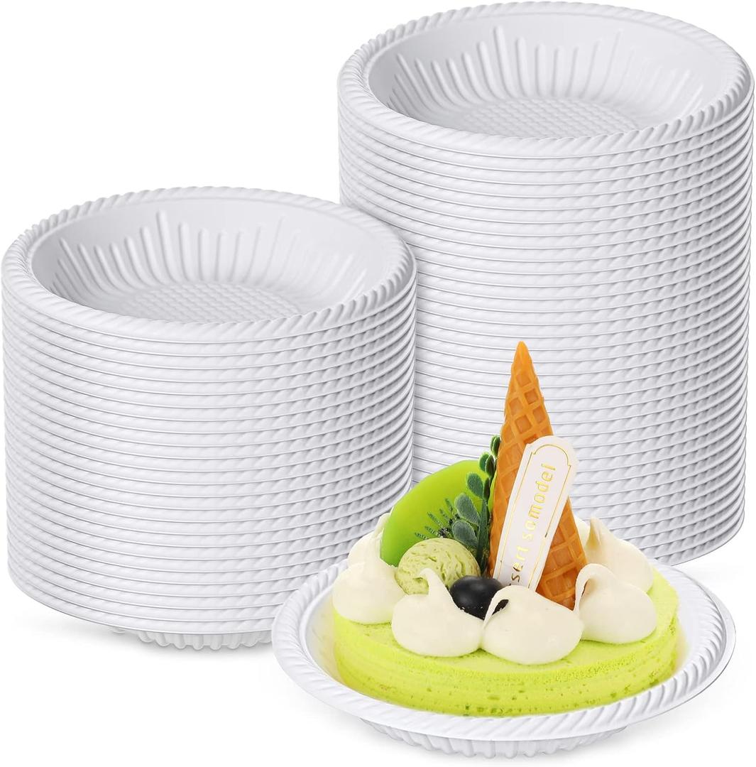 Irenare 200 Count Small Paper Plates 4 Inch Disposable Round Paper Plates Bulk Heavy Duty Mini White Tableware for Dinner Cake Appetizer Valentine's Day Winter Holiday Christmas Party Supplies