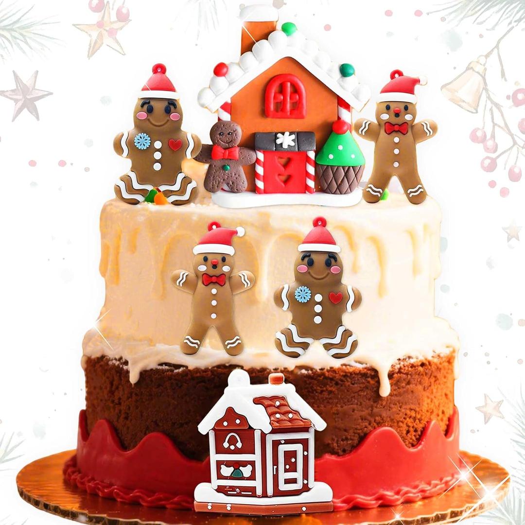 Christmas Gingerbread Cake Topper Gingerbread House Party Decorations Gingerbread Man Figurine Cake Decorations Merry Christmas Party Supplies Baby Shower