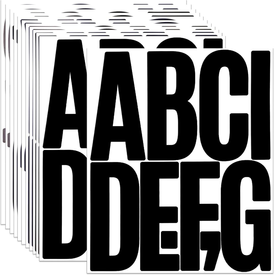 5 Inch Letter Stickers, 122 Pieces Self Adhesive Alphabet Number Sticker for Mailbox, Door, Truck and Outdoor, Waterproof Sticky Vinyl Symbol Stickers for DIY(12 Sheet Black)