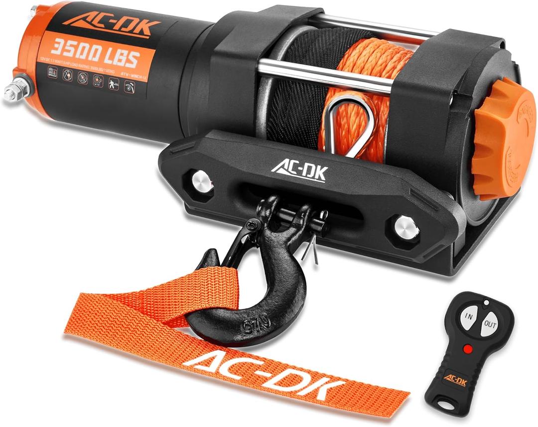 AC-DK 3500 lb ATV/UTV Winch Synthetic Rope Kits, 12V Winch with Wireless Remote for Off Road Trailer Boat RV Towing Winches, Waterproof Winch with Mounting Plate and Wired Remote