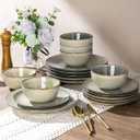 AmorArc Dinnerware Set, 12 Pieces Ceramic Plates and Bowls Sets, Stoneware Plates Set Handpainted, Dishwasher & Microwave Safe Dishes (Speckled Beige, Service for 4)