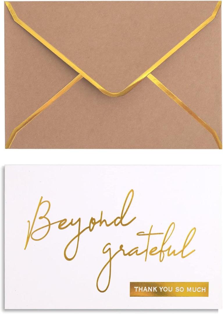 Winoo Design Gold Beyond Grateful Thank You Cards with Envelopes - 36 PK - Thank You Notes with Gold Foil Letterpress 4x6 Inches Blank Note Cards for Business Graduation Wedding Baby Shower
