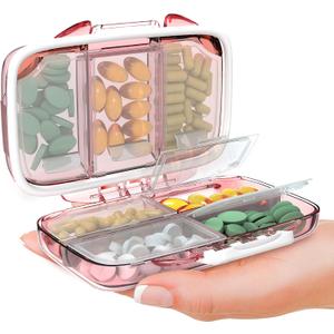 Travel Pill Organizer - Moisture Proof Portable Vitamin Holder with 7 Compartments, Compact Supplement Case for Purse Essential Medicine Kit fot Traveling Pocket Pharmacy with Labels, Pink Travel Pill Organizer - Moisture Proof Portable Vitamin Holder with 7 Compartments, Compact Supplement Case for Purse Essential Medicine Kit fot Traveling Pocket Pharmacy with Labels, Pink