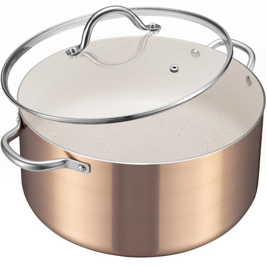 BEZIA 6 Quart Nonstick Stock Pot with Lid, Induction Cooking Pot Pot for All Stovetops, Non-toxic and Oven Safe, PFOA PFAS Free, Golden