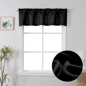 2 x Chyhomenyc Black Short Curtain Valance for Windows, Faux Linen Textured Half Window Curtains, Burlap Solid Topper Small Curtain Valance for Bathroom Laundry Basement, 60Wx18L Inch, 1 Piece