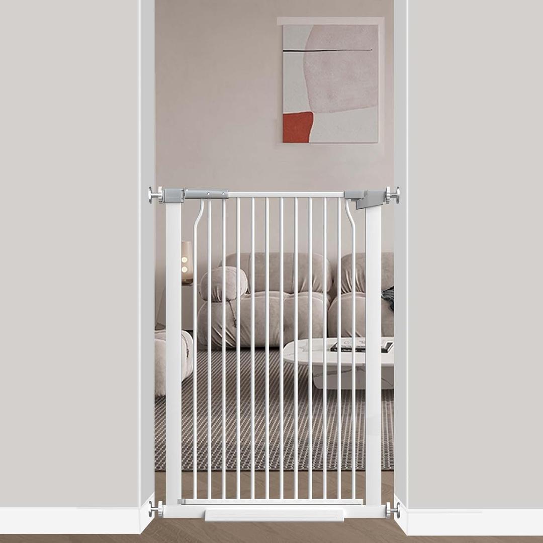 40.5" Extra Tall Baby Gate for Stairs No Drill, 29.6"-32.5" Narrow Wide Dog Gate Indoor, Pressure Mounted Safety Child Gate, Cat Doggie Pet Gate for House Doorways Walk Through, White