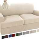 Turquoize 3 Piece T Cushion Loveseat Slipcovers Sofa Cover for 2 Cushion Couch Cover Washable Slipcover Furniture Covers with 2 Individual T Cushion Seat Covers (2 Cushion Loveseat, Biscotti Beige)