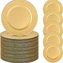50 Pcs Gold Charger Plates Bulk, 13" Round Beaded Plate Chargers for Dinner Plates, Decorative Dinner Chargers Plastic Table Chargers for Wedding Holiday Party Baby Shower Event Decoration (Gold)