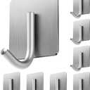 Adhesive Hooks, 8 Pack Towel Hooks Wall Hooks for Hanging, Stick on Hooks, Adhesive Towel Hooks for Bathroom Door Hanger Kitchen Closet Cabinet Stainless Steel-Brushed Nickel