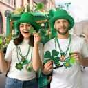 2 x Mega-L St Patricks Day Necklaces, 18Pcs Green Gold Clover St Patricks Beads Accessories, Irish Bead Shamrock Necklaces, 6 Style Glitter Pendants for Parade Irish St Patricks Day Themed Party Favor