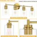 ChangM Bathroom Vanity Light Fixtures 4-Light, Brushed Gold Bathroom Light Fixture Over Mirror with Clear Glass Shade, Bathroom Wall Sconce Lamp for Living Room Porch Hallway(Not Incloud Bulb)