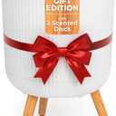 SereneLife Freestanding Towel Warmer 18" Hot Towel Warmer with Legs for Bathroom & Spa, 12L Capacity, Built-In Timer, Aroma Discs & LED Indicator, Fits One Towel or Robe, Gray (White Oak Grain)