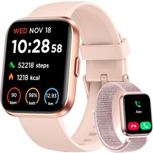 Smart Watch for Women, Answer/Make Calls, Alexa Built-in, 1.85" Touch Screen Fitness Tracker for Android & iPhone, Heart Rate/Sleep/SpO2 Monitor Smartwatch, IP68 Waterproof 100+ Sport Modes, 2 Bands