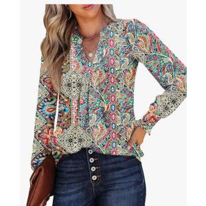 Womens V Neck Long Sleeve Blouses Tops 2024 Fall Fashion Ruffle Cuffs Dressy Casual T-Shirts size M