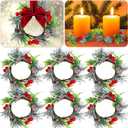 6 Pcs Christmas Candle Ring 4.7 Inch Mini Christmas Wreaths for Home Cabinets Artificial Berry Candle Rings with Pine Cones Small Wreaths for Home, Wedding, Christmas Holiday Table Decoration