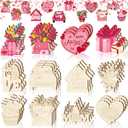 Thyle 120 Pcs Mother's Day Wooden Crafts Unfinished Wood Cutouts for Kids Painting Mother's Day Ornaments DIY Craft Gifts with Tulips Heart Gnome Trucks Love for Happy Birthday Decorations