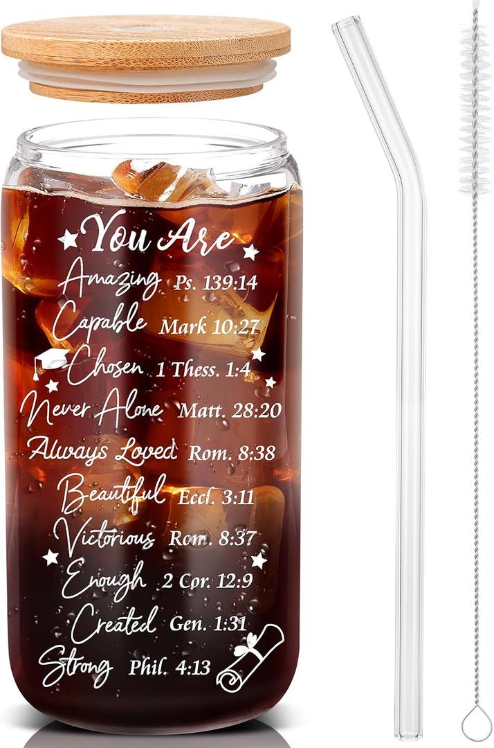 Graduation Gifts for Her 2026 Glass Cups with Lids and Straws 16oz Drinking Graduation Decorations College High School Student Gift New Job Congratulations Gifts, You Are