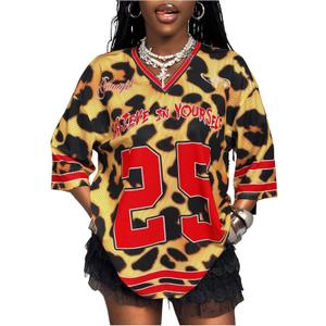 SOLY HUX Women's plus size Leopard Print Football Jersey Shirts Size 1XL