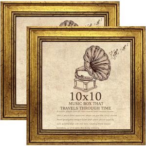 10x10 Picture Frame set of 2-Vintage Frames with nd Shatter-Resistant Glass - Antique Style Frames for Wall - Ornate Frame for Office or Home Decor best gift (ps-Gold-2pcs)