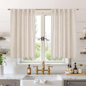 BGment Linen Curtains 40 Inch Length for Kitchen Cafe Window, Short Semi Sheer Drapes Light Filtering with Rod Pocket Back Tab Privacy for Bathroom Window, 2 Panels, 42 X 40 Inch