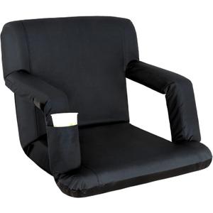 Nova Microdermabrasion 20.5"/25" Wide Stadium Seat for Bleachers w/Back Support Padded Cushion Portable Reclining Bleacher Seats Camping Stadium Chair Waterproof (Regular - 20.5" (Non-Heated), Black)