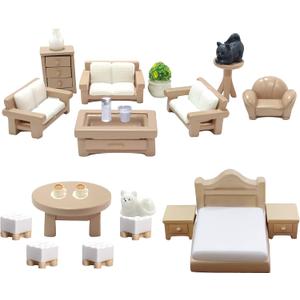 23 Pieces Dollhouse Mini Furniture Decoration Set DIY Accessories Including Dining Room Sitting Living Bedroom Toys for Baby Children Girls