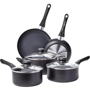 Amazon Basics Non Stick Kitchen Cookware 8-Piece Set, Non-Induction, Includes Pots and Pans, Black